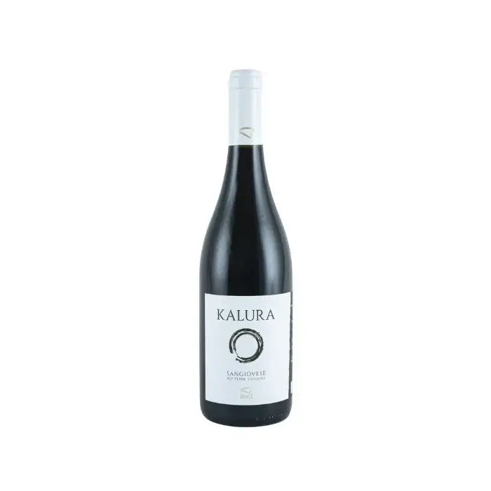 Sangiovese Kalura IGP Terre Siciliane wine bottle showcasing its ruby-red color and elegant label.