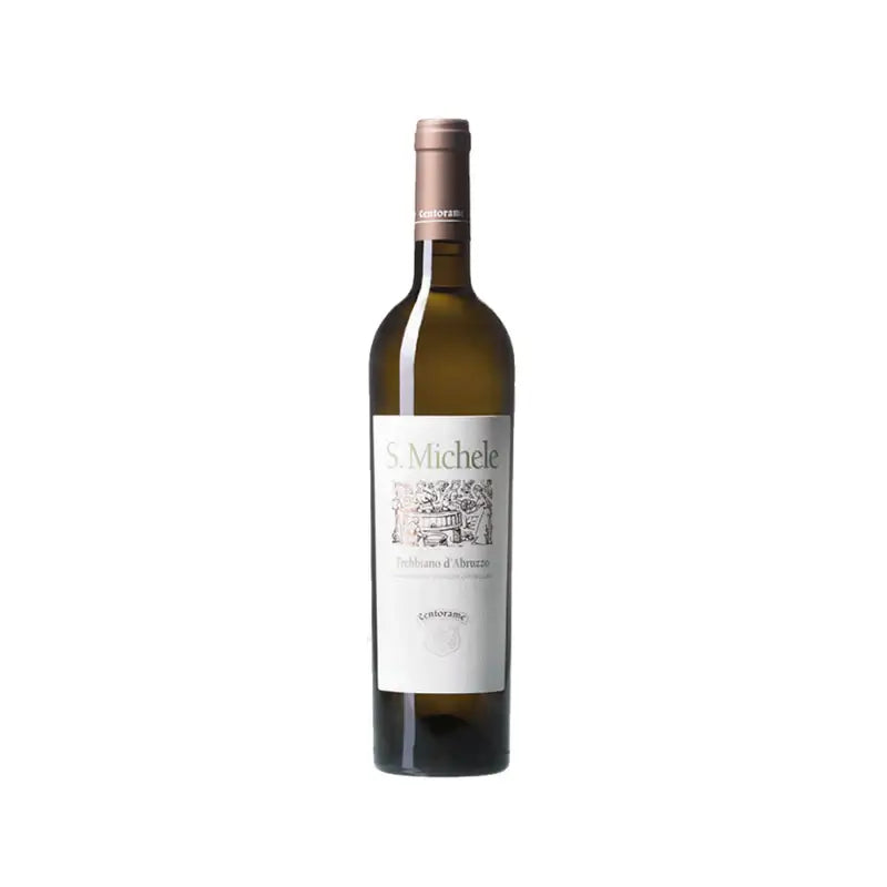 Bottle of Trebbiano d'Abruzzo DOC San Michele by Centorame, showcasing its elegant design and label.