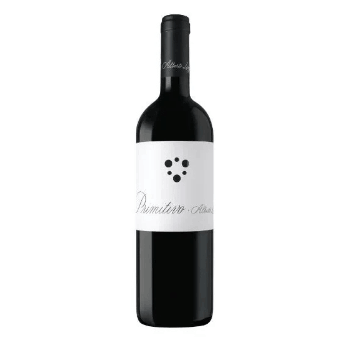Bottle of Primitivo IGP Puglia Rosso by Alberto Longo showcasing its elegant design and label.