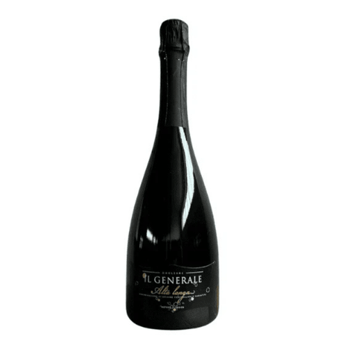 Dogliani il Generale Alta Langa DOCG sparkling wine bottle on a white background.