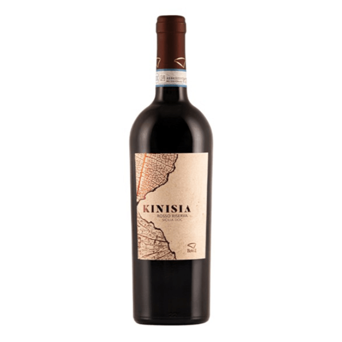 Kinisia Rosso Riserva IGP Terre Siciliane wine bottle with detailed label design.