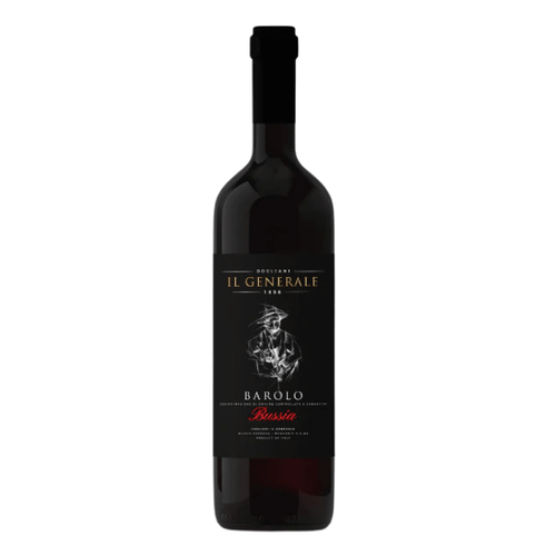 Barolo Bussia DOCG organic wine bottle by Dogliani Il Generale with elegant black label