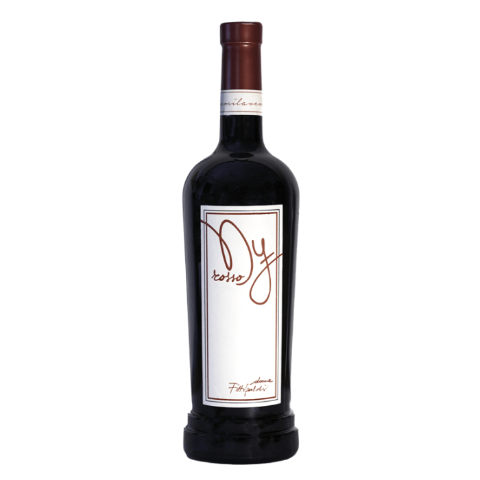 Donne Fittipaldi DF Rosso IGT bottle, showcasing Tuscan red wine Malbec Cabernet Sauvignon.