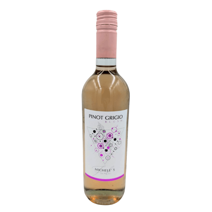 Bottle of Gleni Wines Pinot Grigio blush wine featuring a pale copper-pink hue and elegant design.