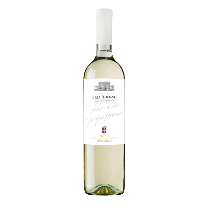 Gleni - Pinot Grigio wine bottle from Friuli with elegant label and pale straw color.