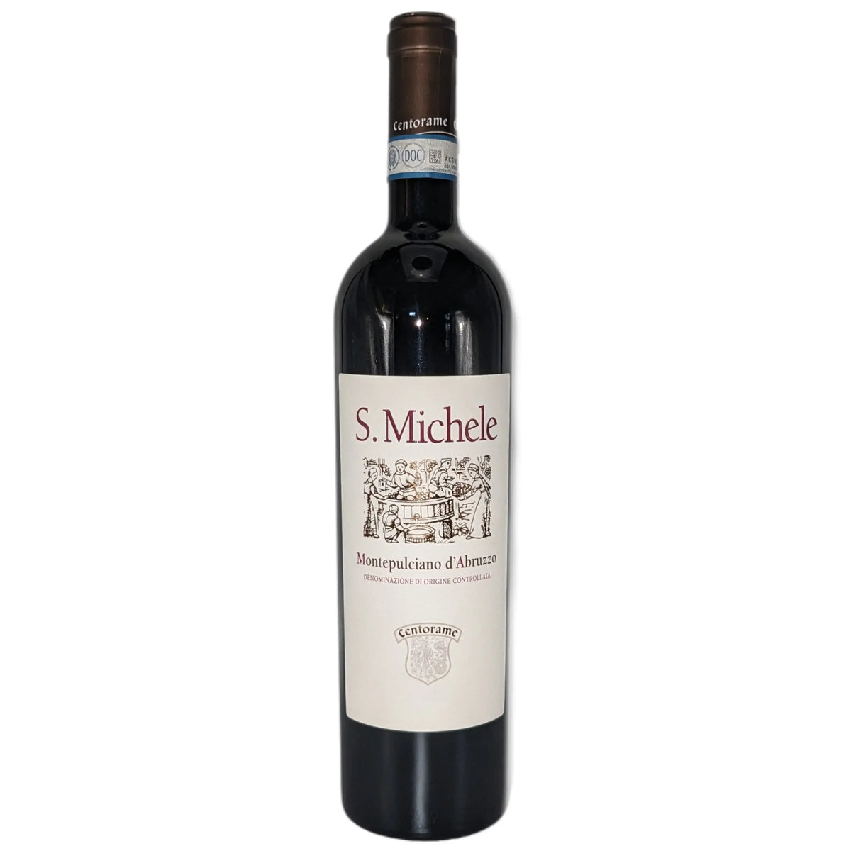 S. Michele Montepulciano d'Abruzzo wine bottle with a rich ruby color and elegant label.
