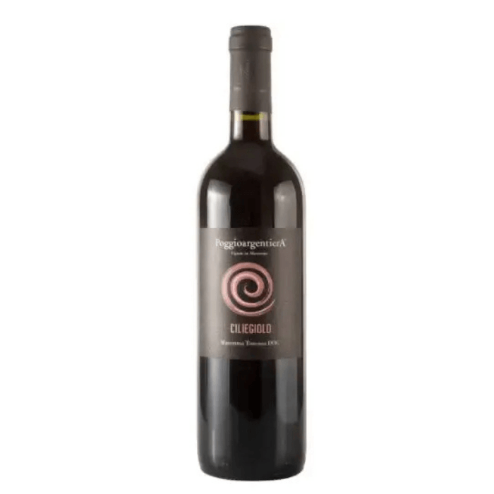 Poggio Argentiera Maremma Toscana DOC Ciliegiolo red wine bottle with elegant label and rich color.