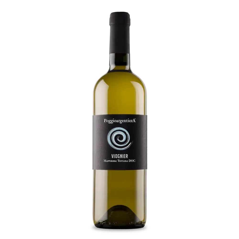 Poggio Argentiera Maremma Toscana DOC bottle, featuring Viognier wine with elegant design and striking label.