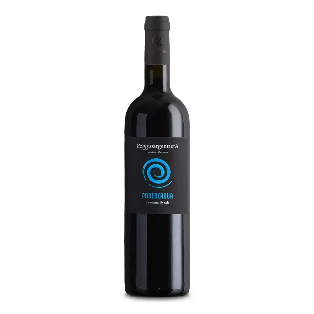 Poggio Argentiera Podere Adua Toscana IGT bottle, showcasing the Syrah IGT varietal with elegant design.