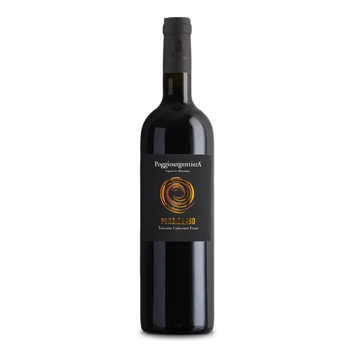 Poggio Argentiera Poggioraso Toscana Rosso IGT Cabernet Franc Toscana Rosso wine bottle with elegant design.