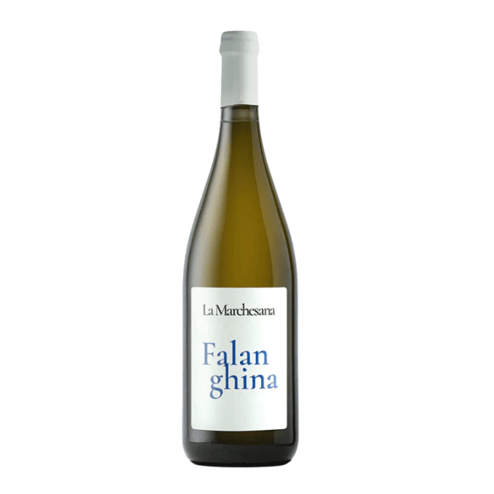 Organic Falanghina white wine bottle from La Marchesana, featuring a bright and refreshing design.