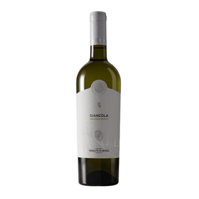 Giancola Salento IGT Bianco 2021 by Tenute Rubino in a sleek bottle design against a white background.