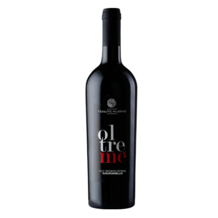 Tenute Rubino Oltreme' Brindisi DOC wine bottle on a white background.