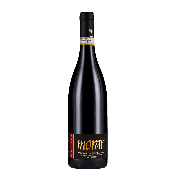 Amarone della Valpolicella DOCG Classico Morar 2013 wine bottle with a dark label and gold accents.